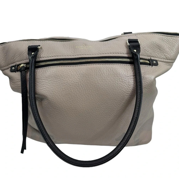 Kate Spade Pebble Leather soft zip top tote stripe interior - Picture 1 of 9